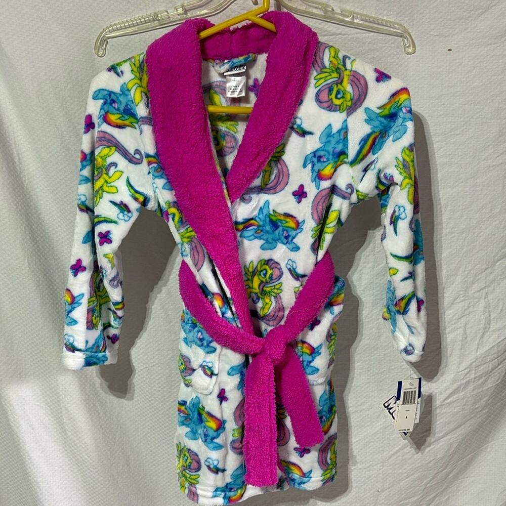 My Little Pony 8 fleece robe with tie nwt pockets pink and rainbow colors